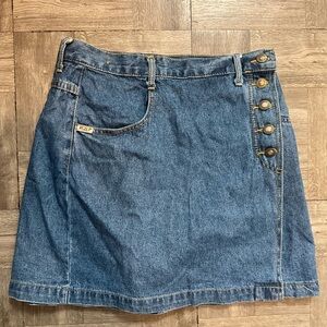 Express Blue Denim Mini Skirt with Side Button Detail
